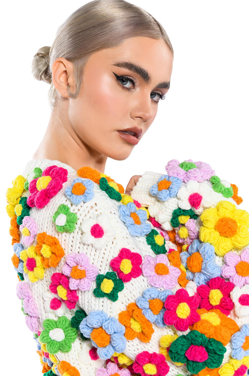 MOTHER NATURE FLOWER DETAIL CARDIGAN