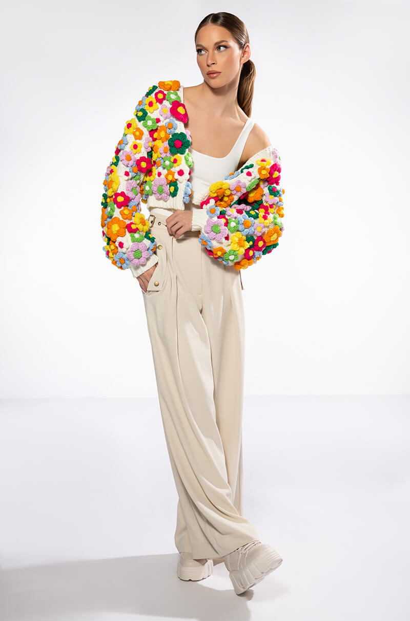 MOTHER NATURE FLOWER DETAIL CARDIGAN