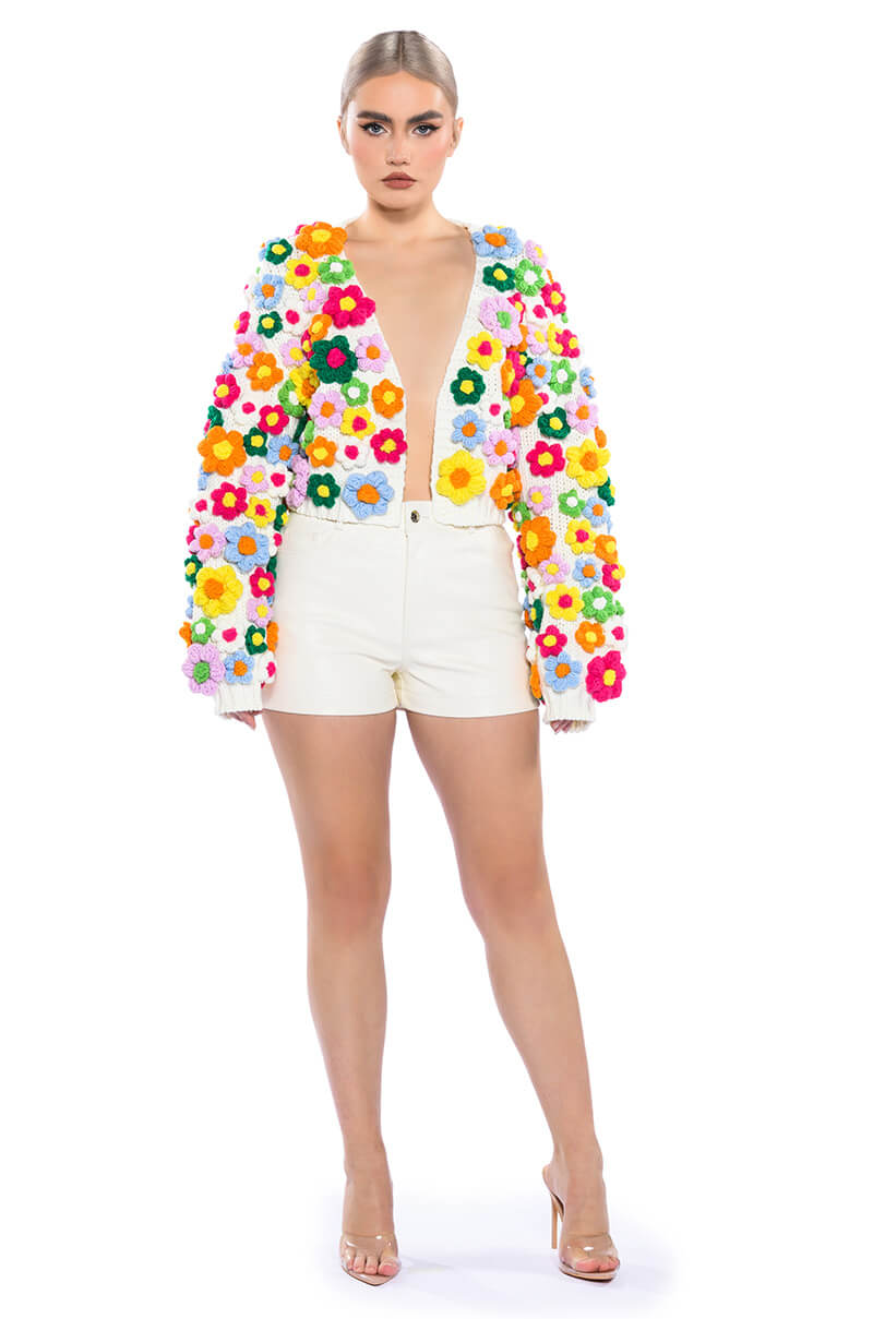 MOTHER NATURE FLOWER DETAIL CARDIGAN