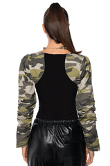 MOVING DISCREETLY CAMO STRETCH KNIT BODYSUIT