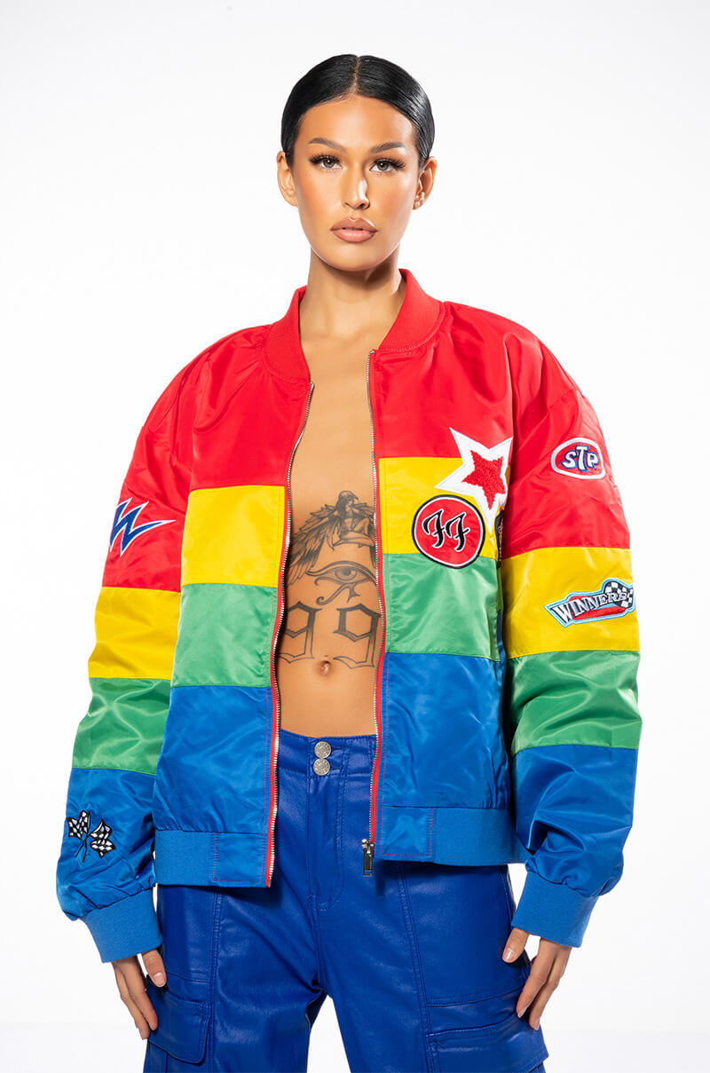 MULTI COLOR RACING VARSITY BOMBER
