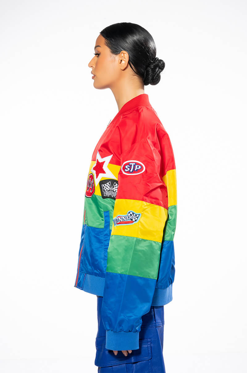 MULTI COLOR RACING VARSITY BOMBER
