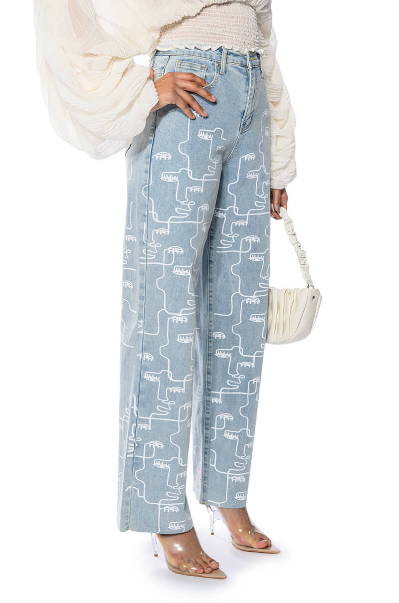 MULTIPLE FACES HIGH WAISTED STRAIGHT JEANS