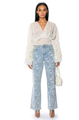 MULTIPLE FACES HIGH WAISTED STRAIGHT JEANS