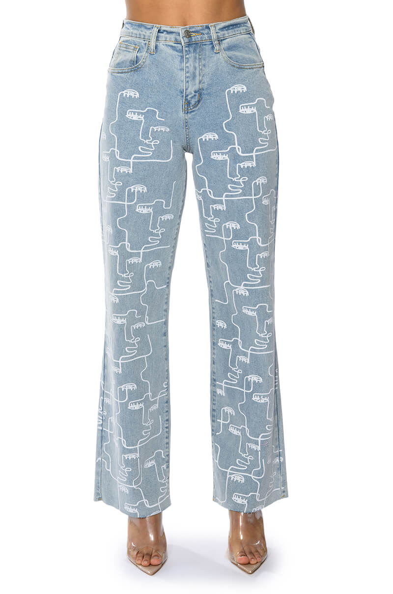 MULTIPLE FACES HIGH WAISTED STRAIGHT JEANS