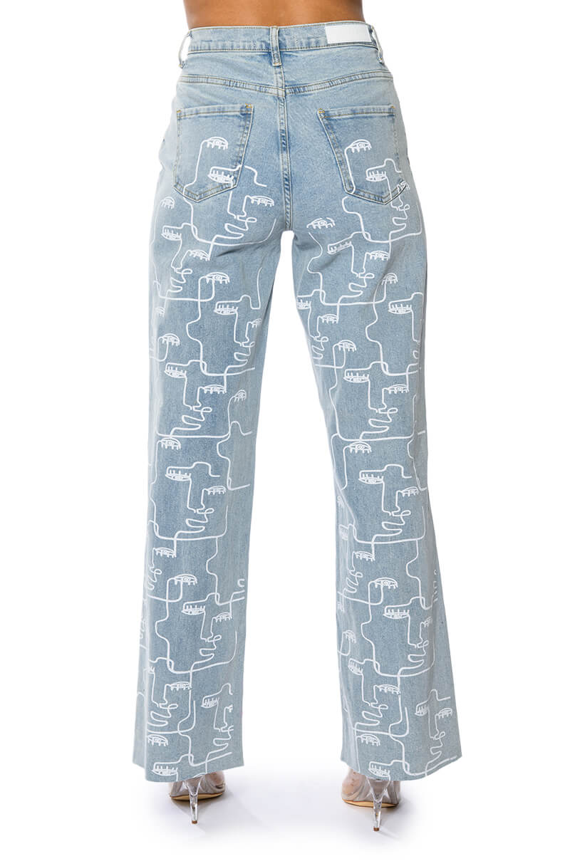 MULTIPLE FACES HIGH WAISTED STRAIGHT JEANS