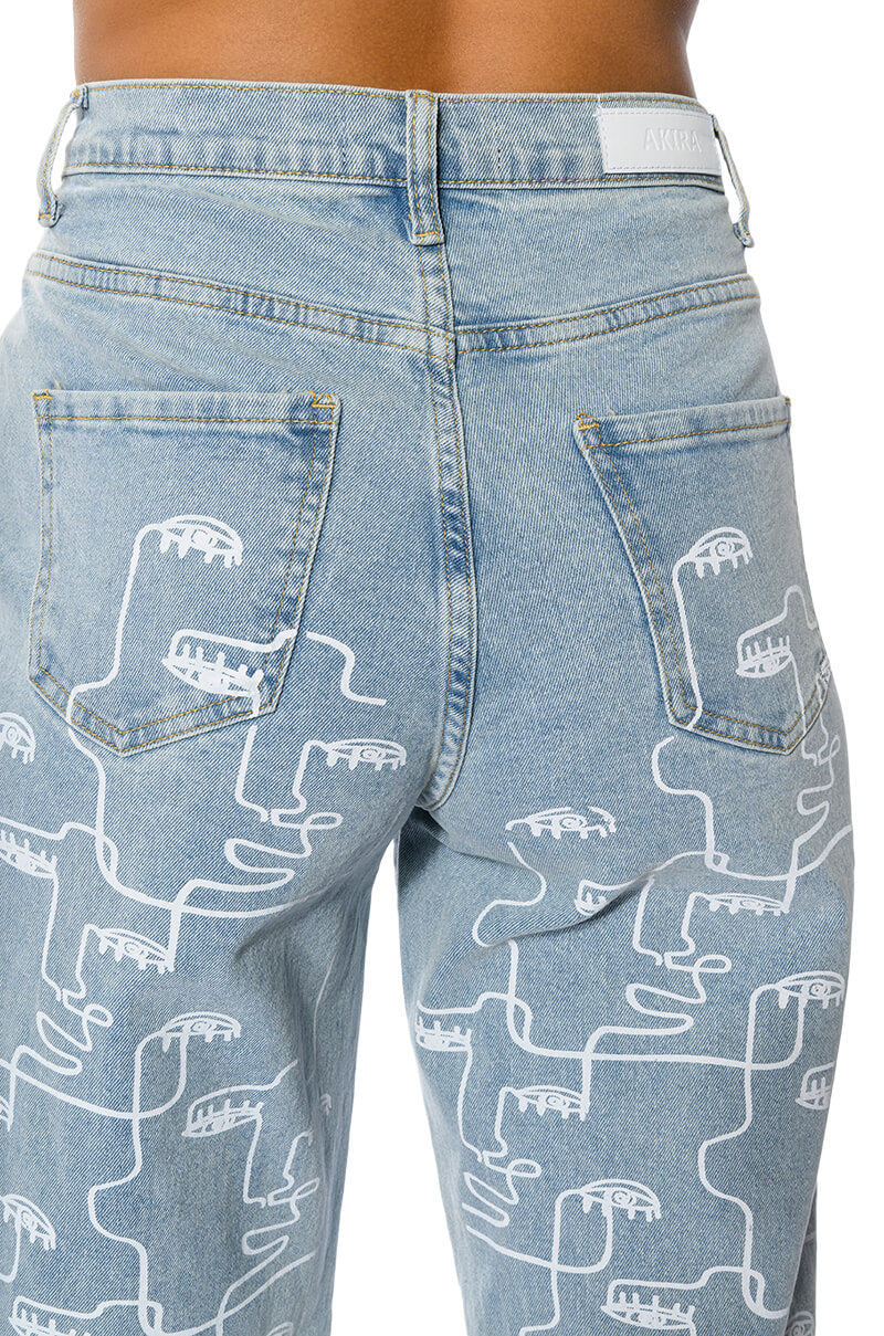 MULTIPLE FACES HIGH WAISTED STRAIGHT JEANS