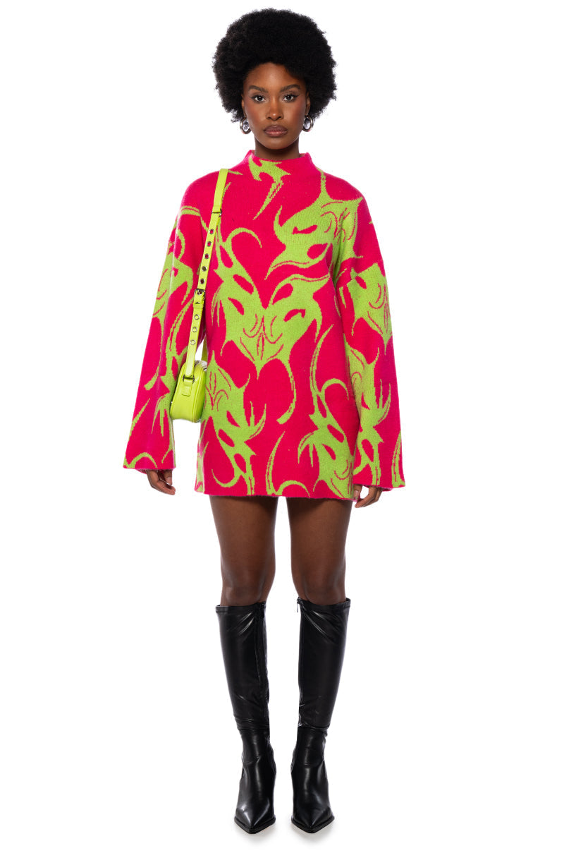 MUSHU GRAPHIC SWEATER MINI DRESS