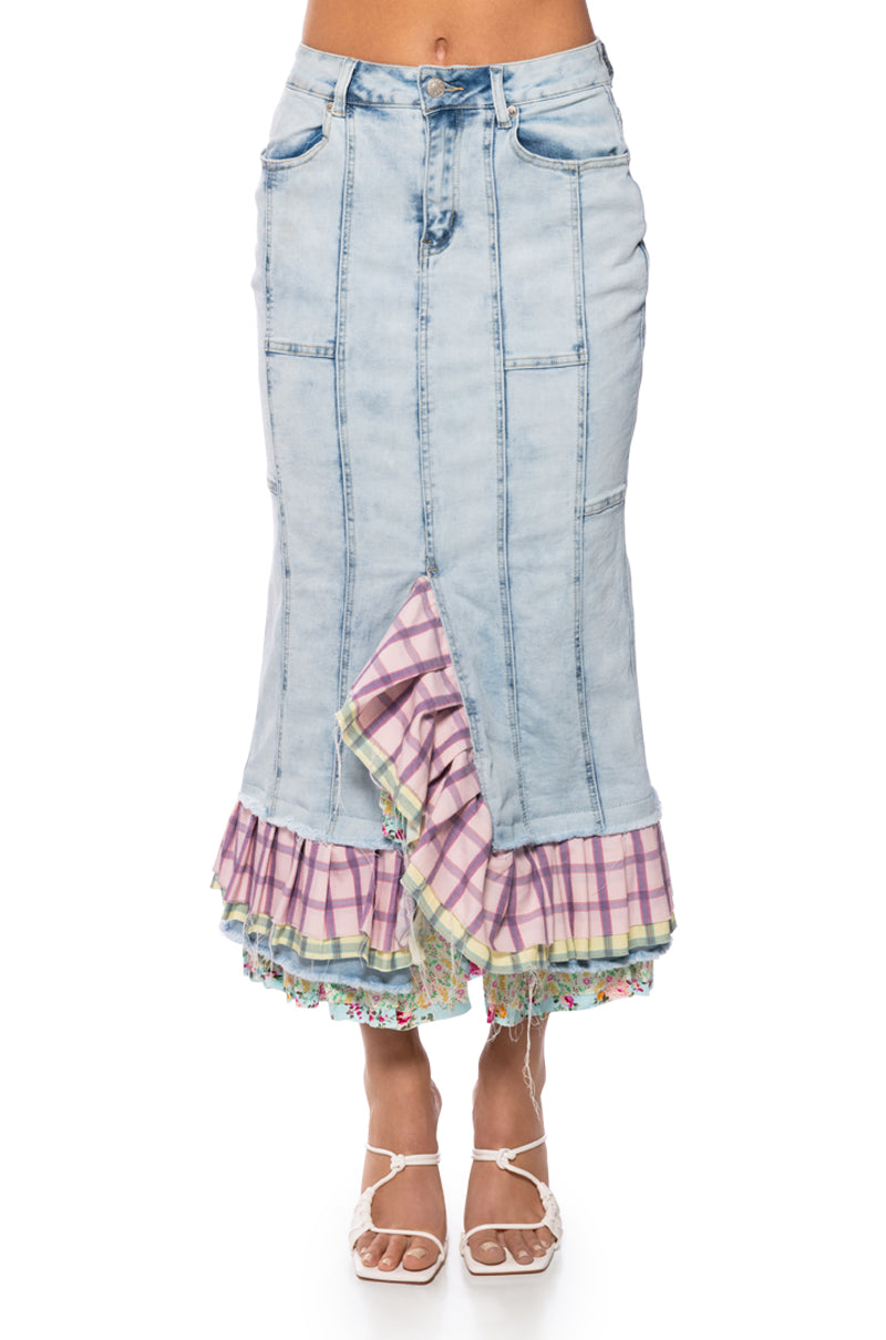 MAYA RUFFLED DENIM MINI SKIRT