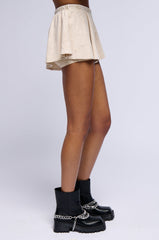 MYSTERY GIRL MINERAL WASH FLARE MINI SHORT IN IVORY