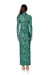 NALA ANIMAL PRINT LONG SLEEVE BODYCON MAXI DRESS
