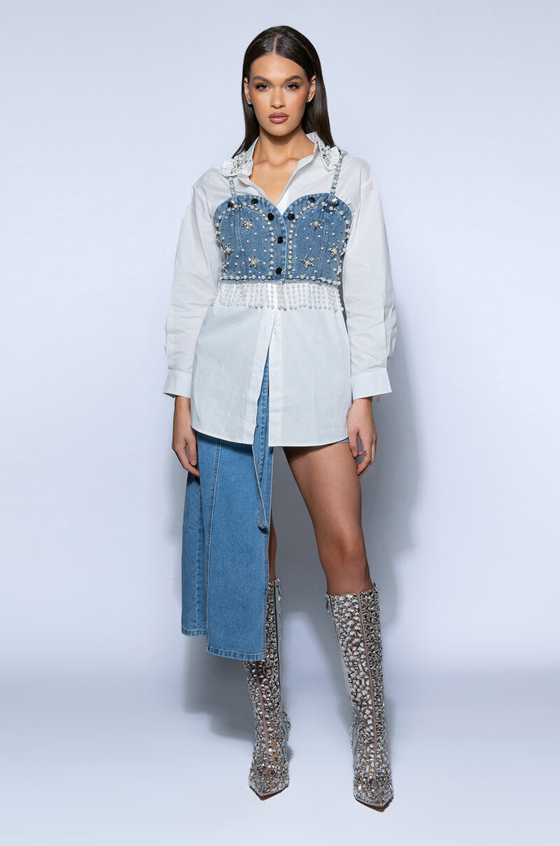 NASHVILLE NIGHTS EMBELLISHED BUTTON DOWN TOP