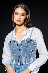 NASHVILLE NIGHTS EMBELLISHED BUTTON DOWN TOP