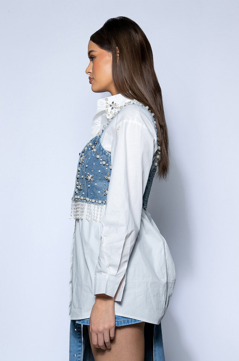 NASHVILLE NIGHTS EMBELLISHED BUTTON DOWN TOP