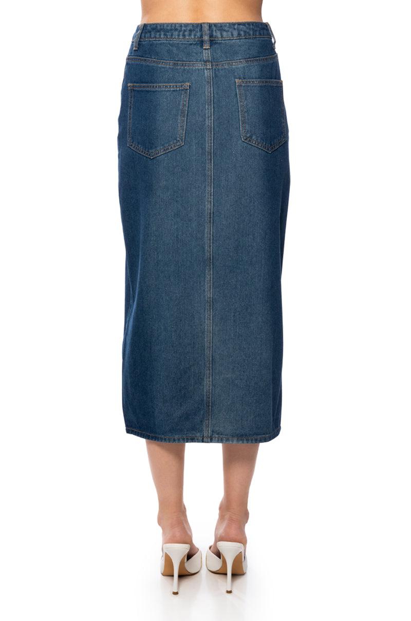 NAUGHTY OR NICE DRAMA SLIT DENIM SKIRT