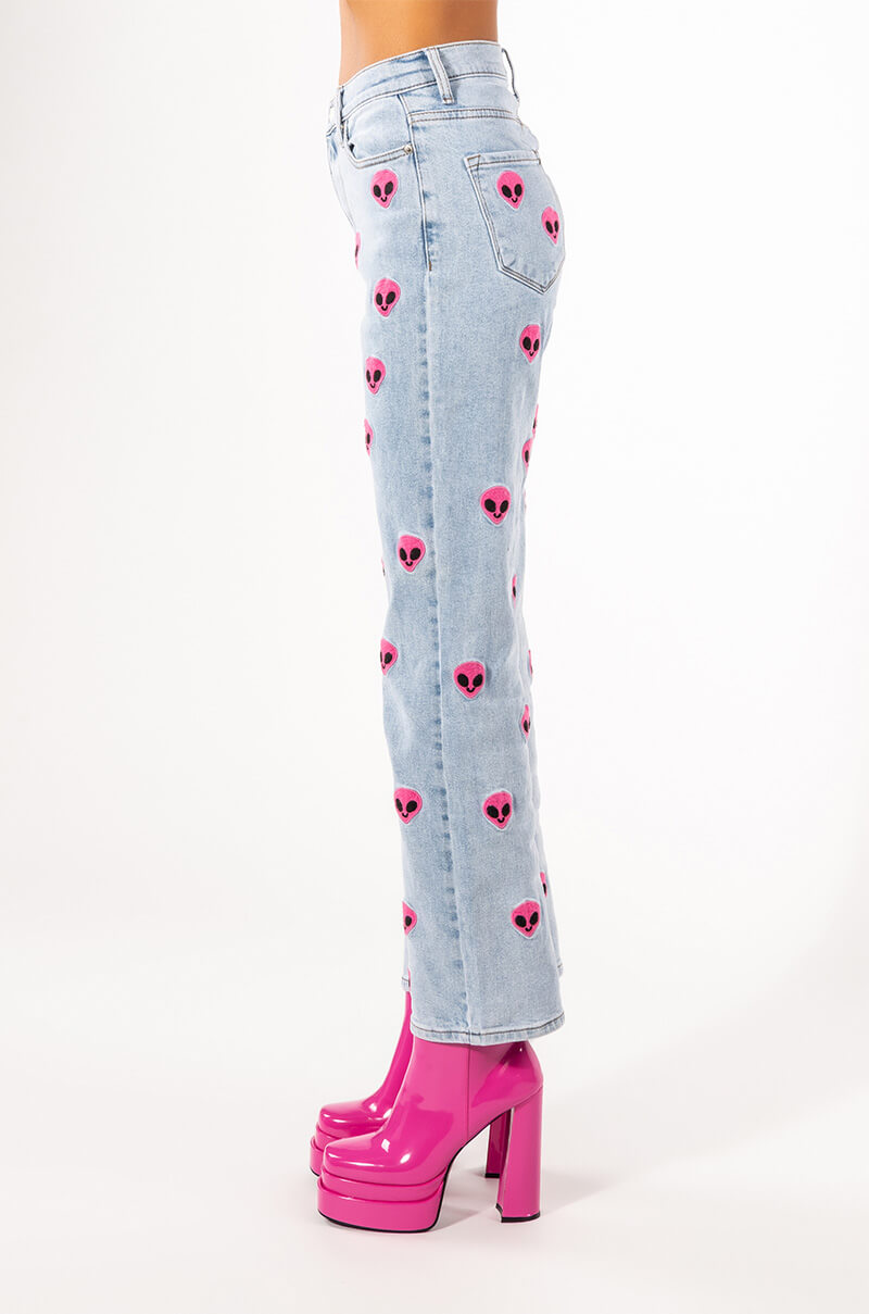NEBULA PATCHED HIGH WAISTED WIDE LEG JEANS