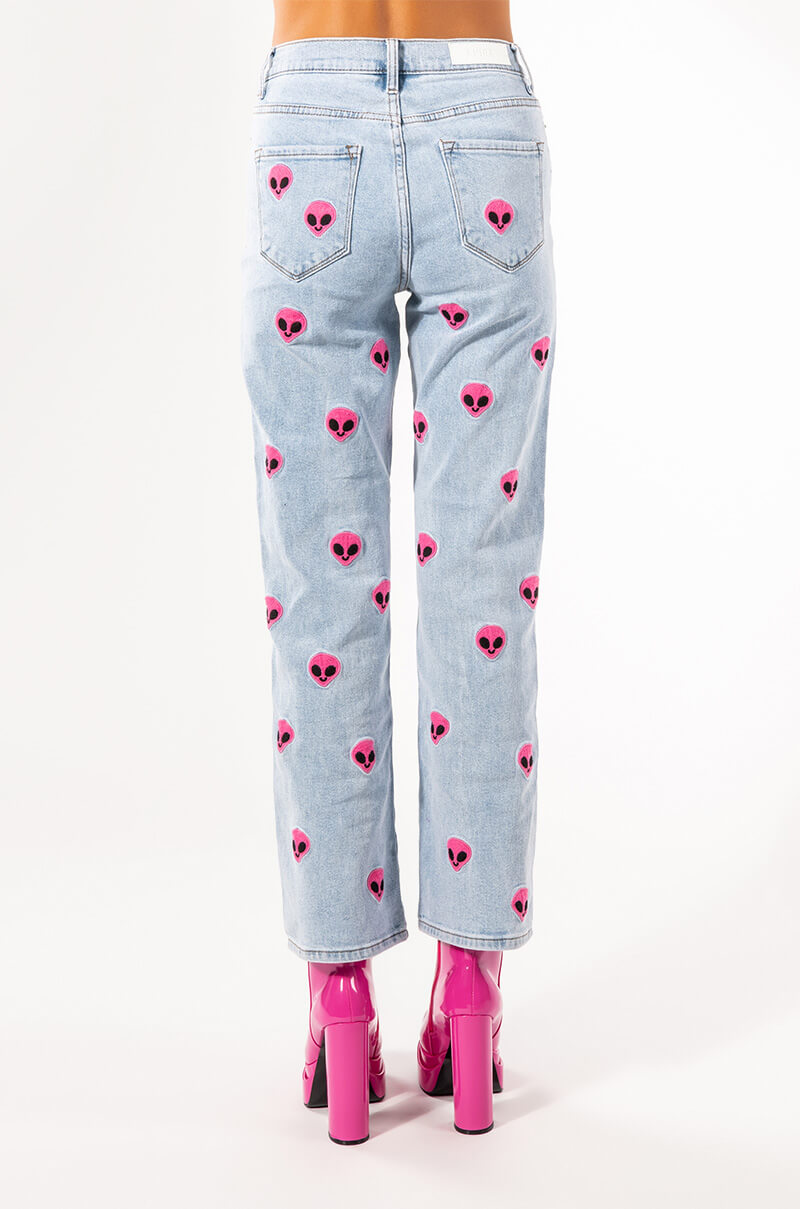 NEBULA PATCHED HIGH WAISTED WIDE LEG JEANS