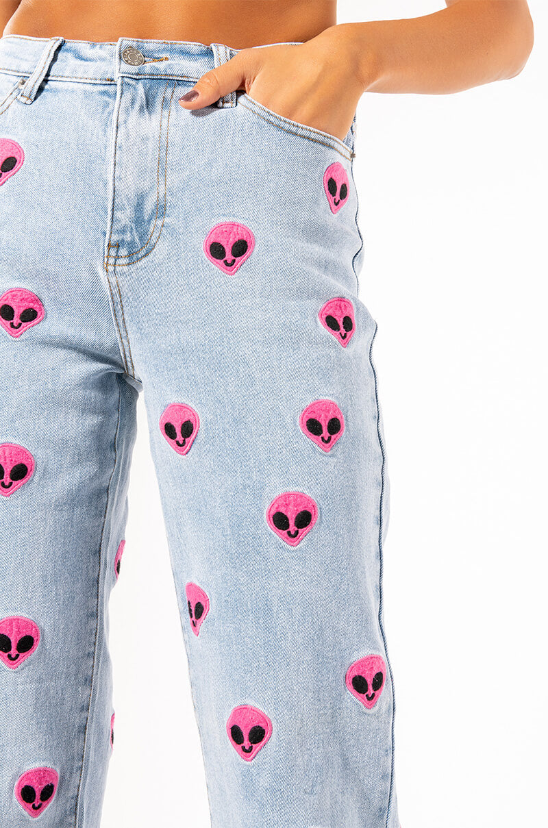 NEBULA PATCHED HIGH WAISTED WIDE LEG JEANS