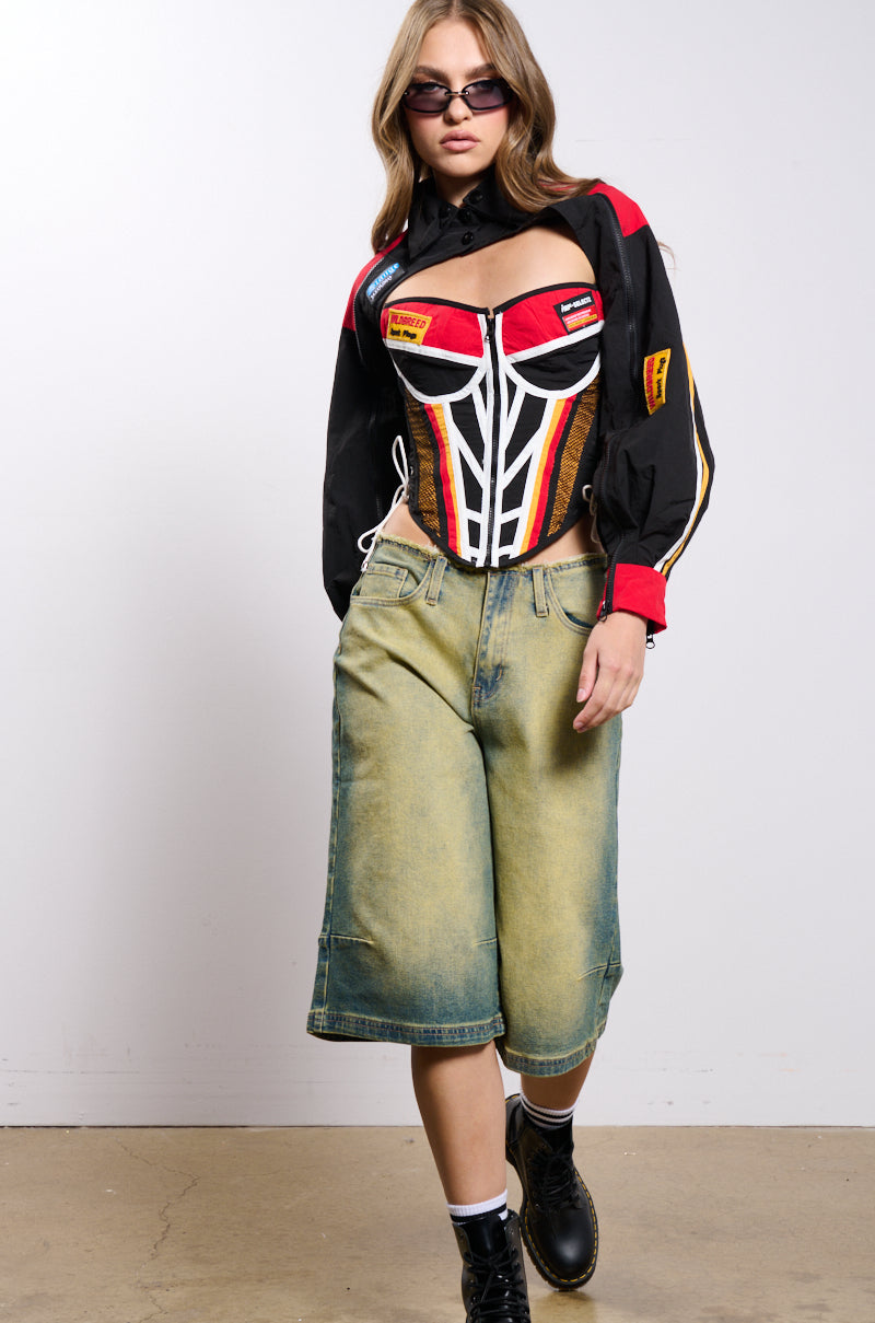 NEED FOR SPEED ZIP UP FRONT CORSET TOP