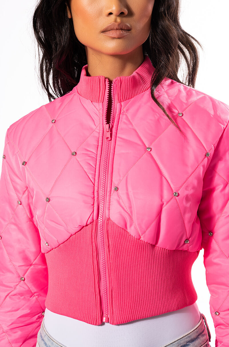 BIPIDI NEON PUFFER BOMBER WITH RHINESTONES