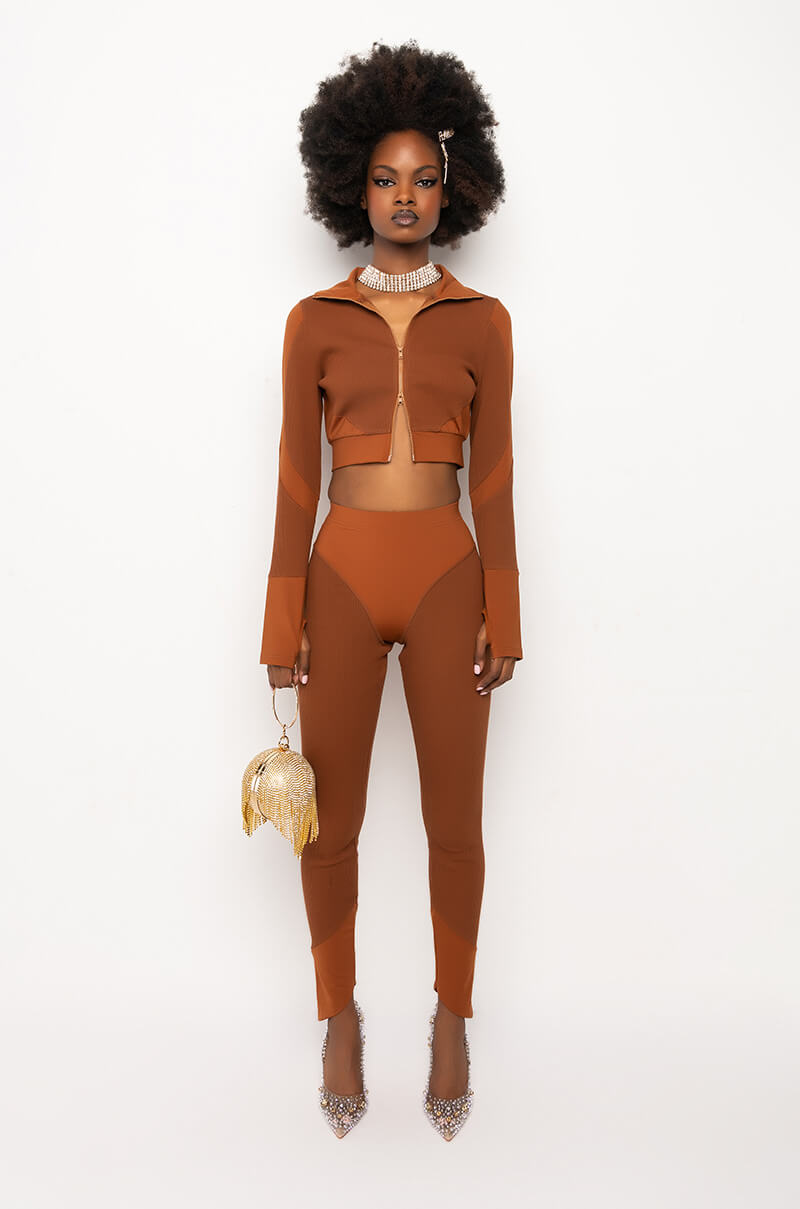 CHARIS RIBBED CROP ZIP TURTLENECK