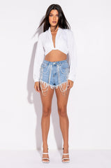 NEVER BE LIKE YOU TWIST FRONT CROP LONG SLEEVE TOP