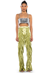 NEVER REGULAR CINCHED SATIN HIGH RISE PANTS