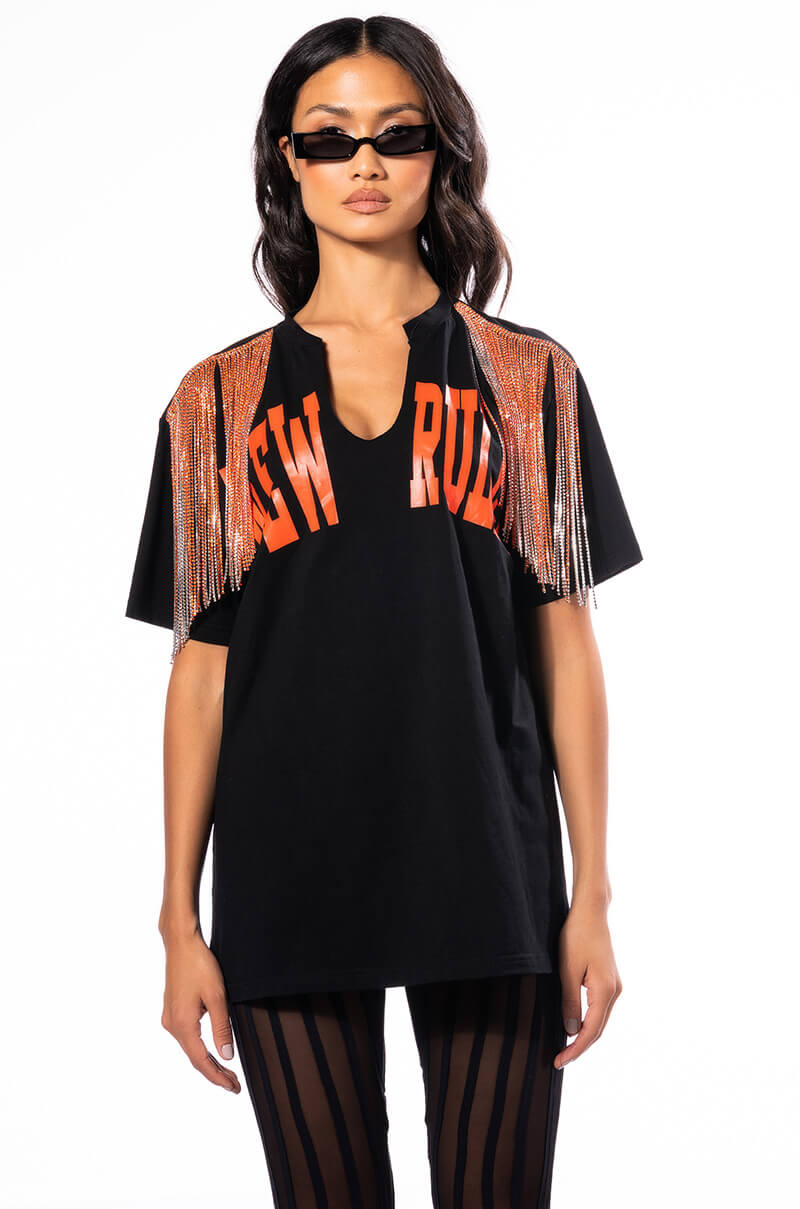 NEW RULES RHINESTONE DETAIL OVERSIZED TSHIRT