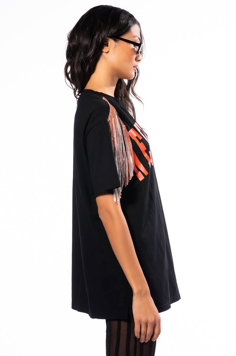 NEW RULES RHINESTONE DETAIL OVERSIZED TSHIRT