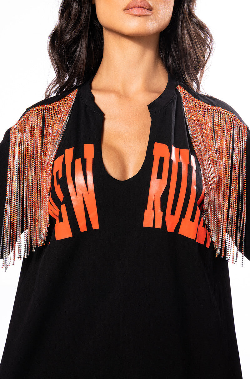 NEW RULES RHINESTONE DETAIL OVERSIZED TSHIRT