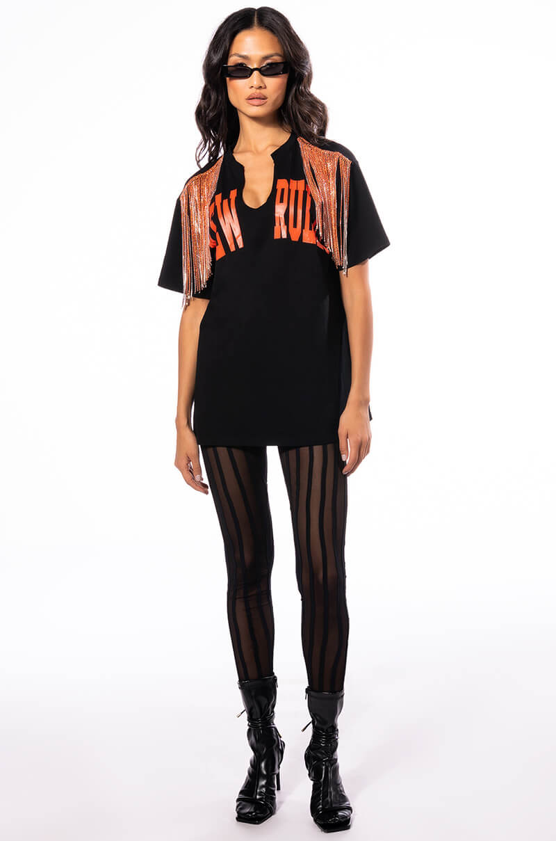 NEW RULES RHINESTONE DETAIL OVERSIZED TSHIRT
