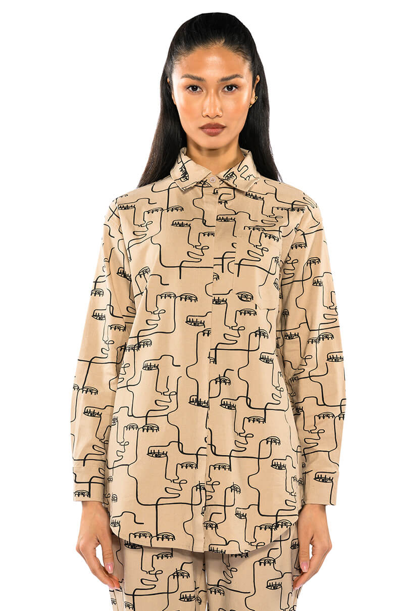 NEW SOCIETY PRINTED BUTTON DOWN TOP
