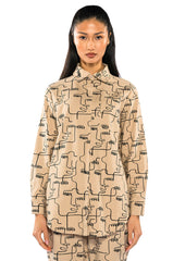 NEW SOCIETY PRINTED BUTTON DOWN TOP