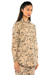 NEW SOCIETY PRINTED BUTTON DOWN TOP