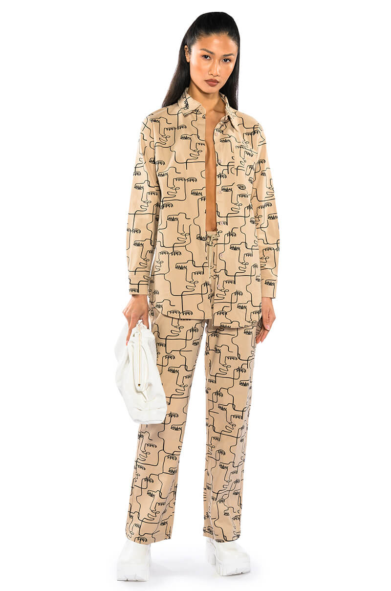 NEW SOCIETY PRINTED BUTTON DOWN TOP