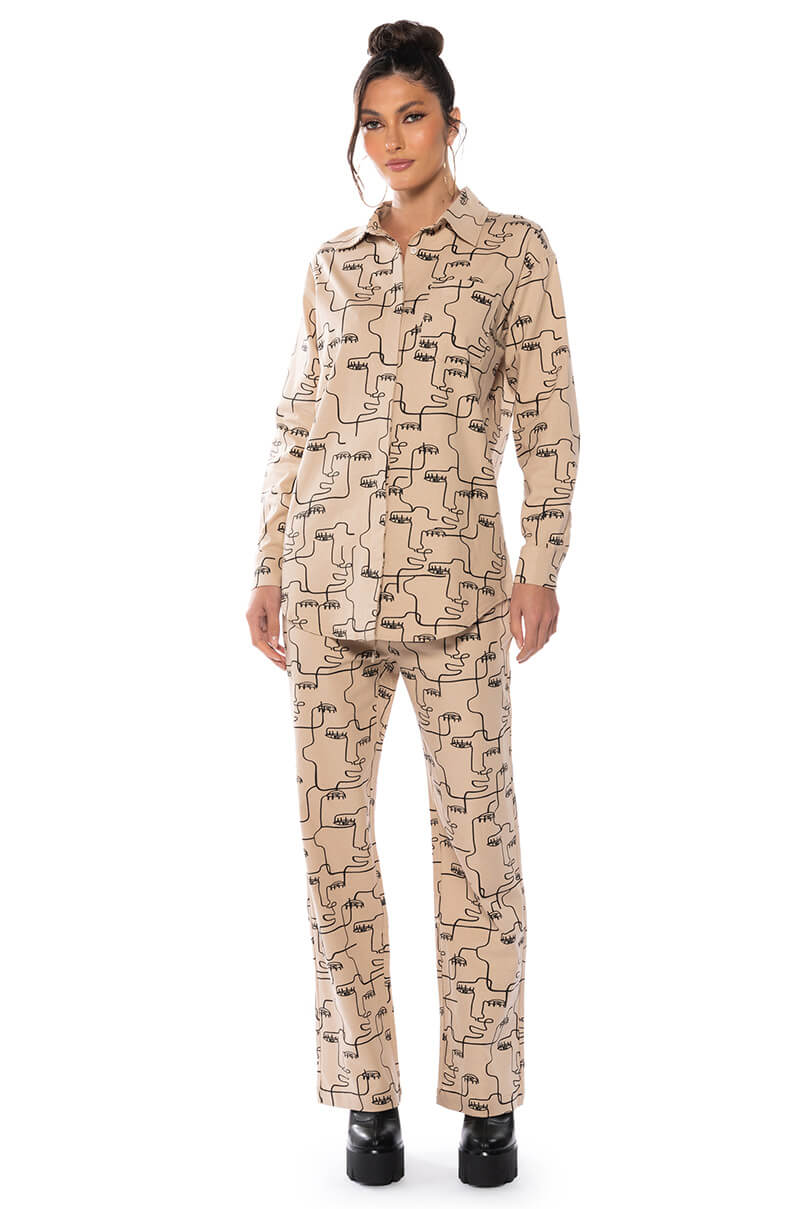 NEW SOCIETY PRINTED BUTTON DOWN TOP
