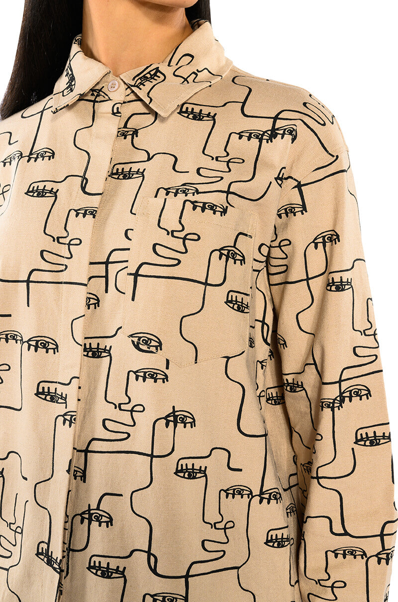 NEW SOCIETY PRINTED BUTTON DOWN TOP