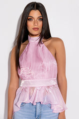 NEXT DOOR SLEEVELESS PEPLUM ORGANZA BLOUSE