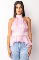 NEXT DOOR SLEEVELESS PEPLUM ORGANZA BLOUSE