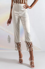 NEXT STOP CANNES BEADED TRIM HIGH WAIST SATIN PANT