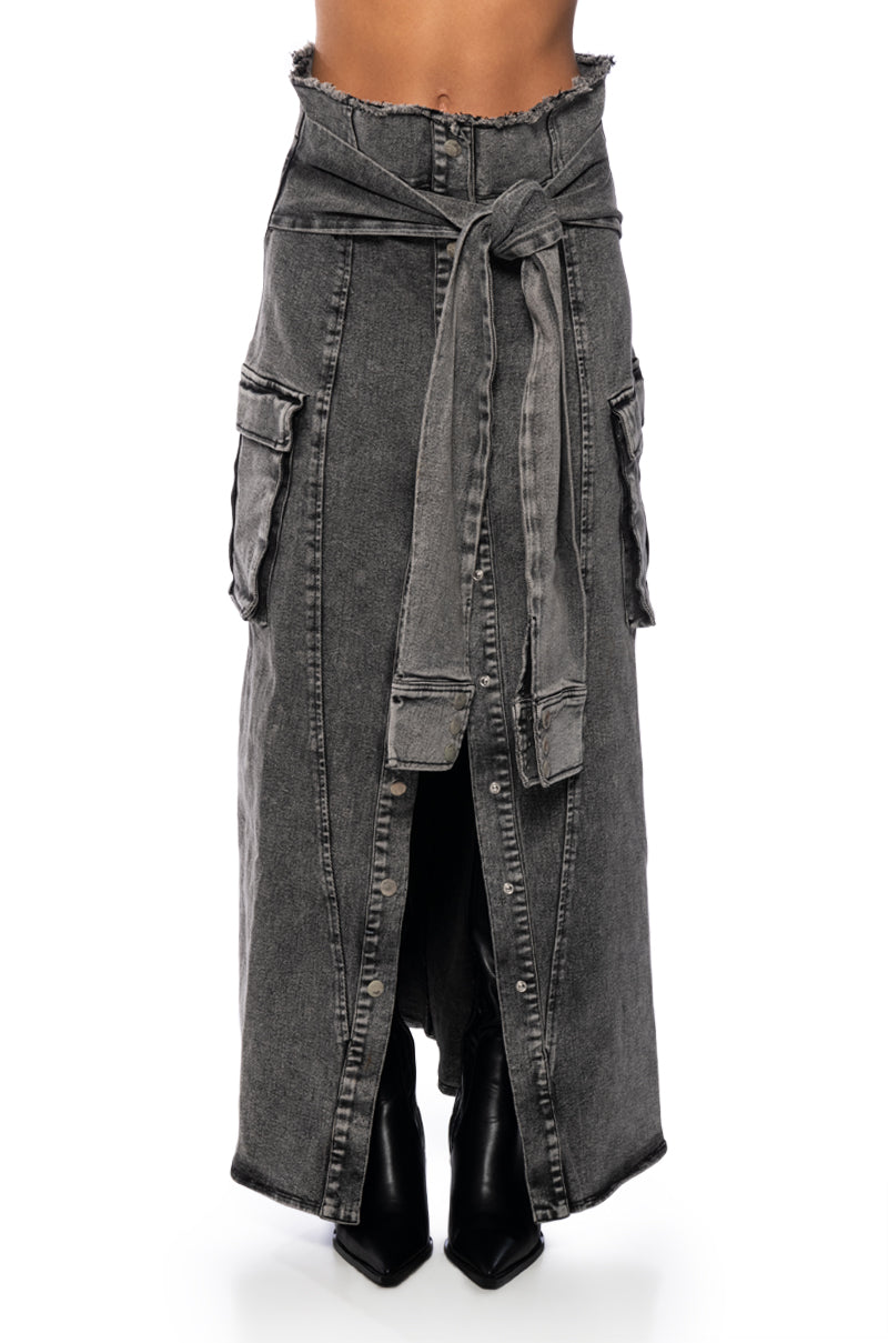 NEXT UP BLEACHED DENIM MAXI SKIRT