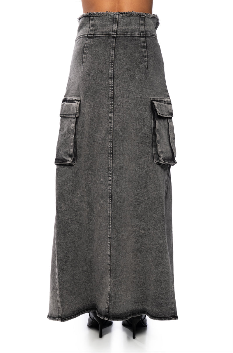 NEXT UP BLEACHED DENIM MAXI SKIRT