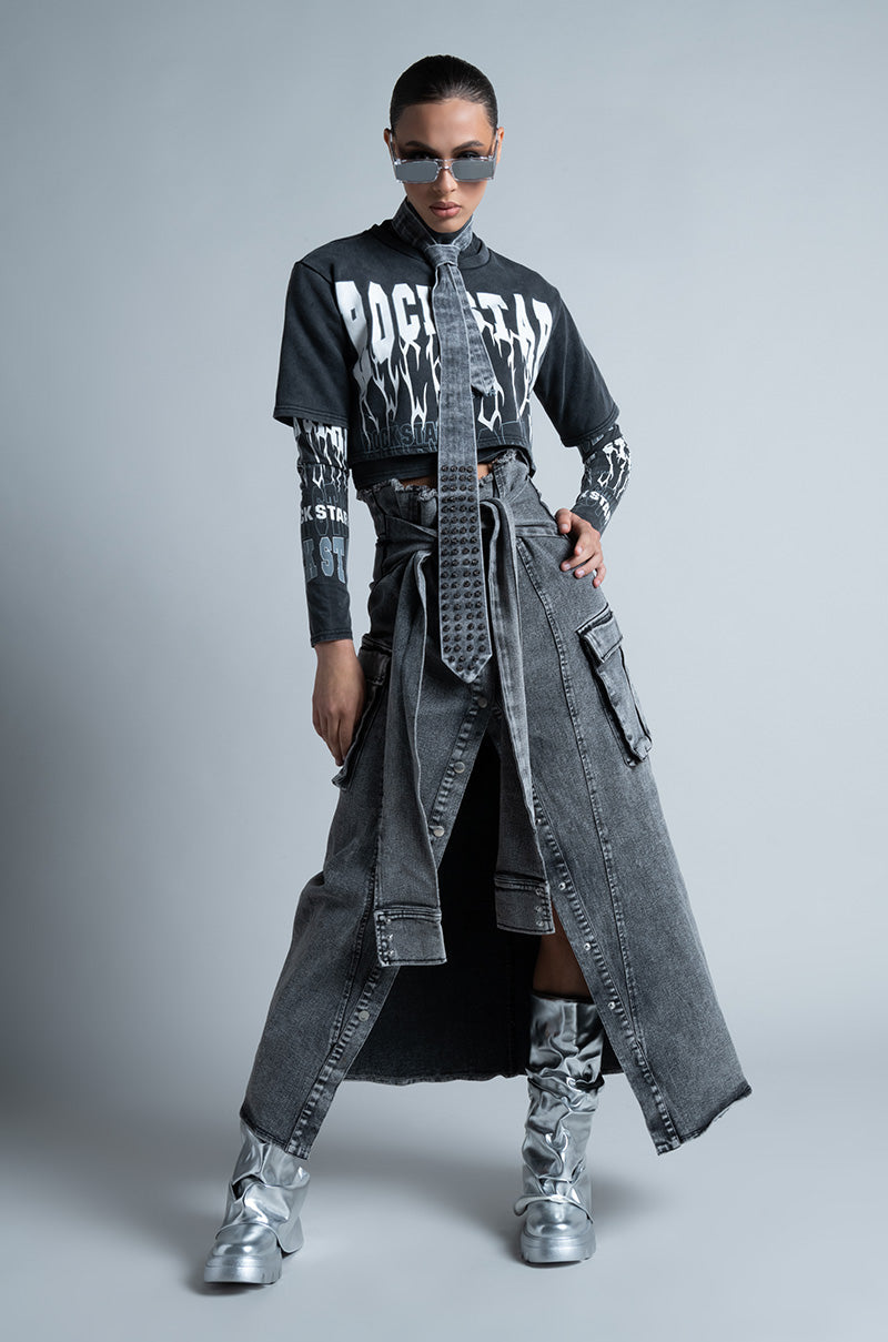 NEXT UP BLEACHED DENIM MAXI SKIRT