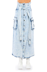 NEXT UP BLEACHED DENIM MAXI SKIRT