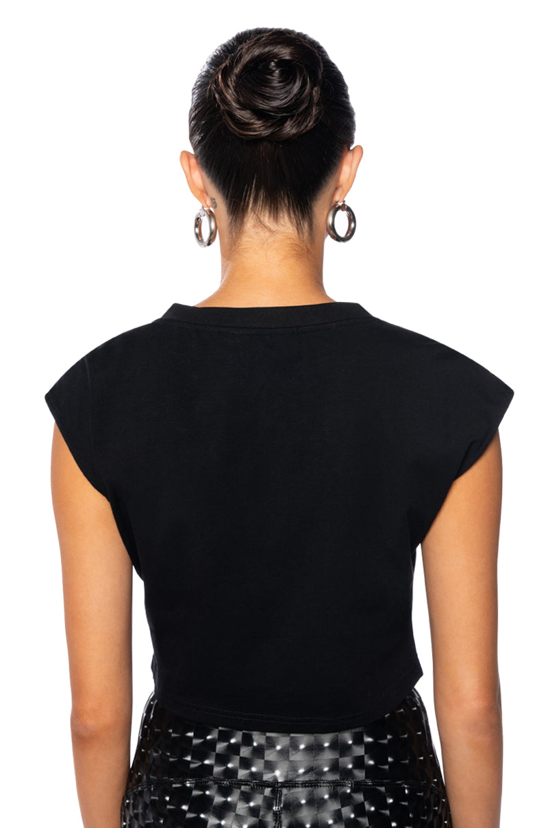 NIGHT AT THE DISCO ZIPPER DETAIL CUT OFF SWEATSHIRT