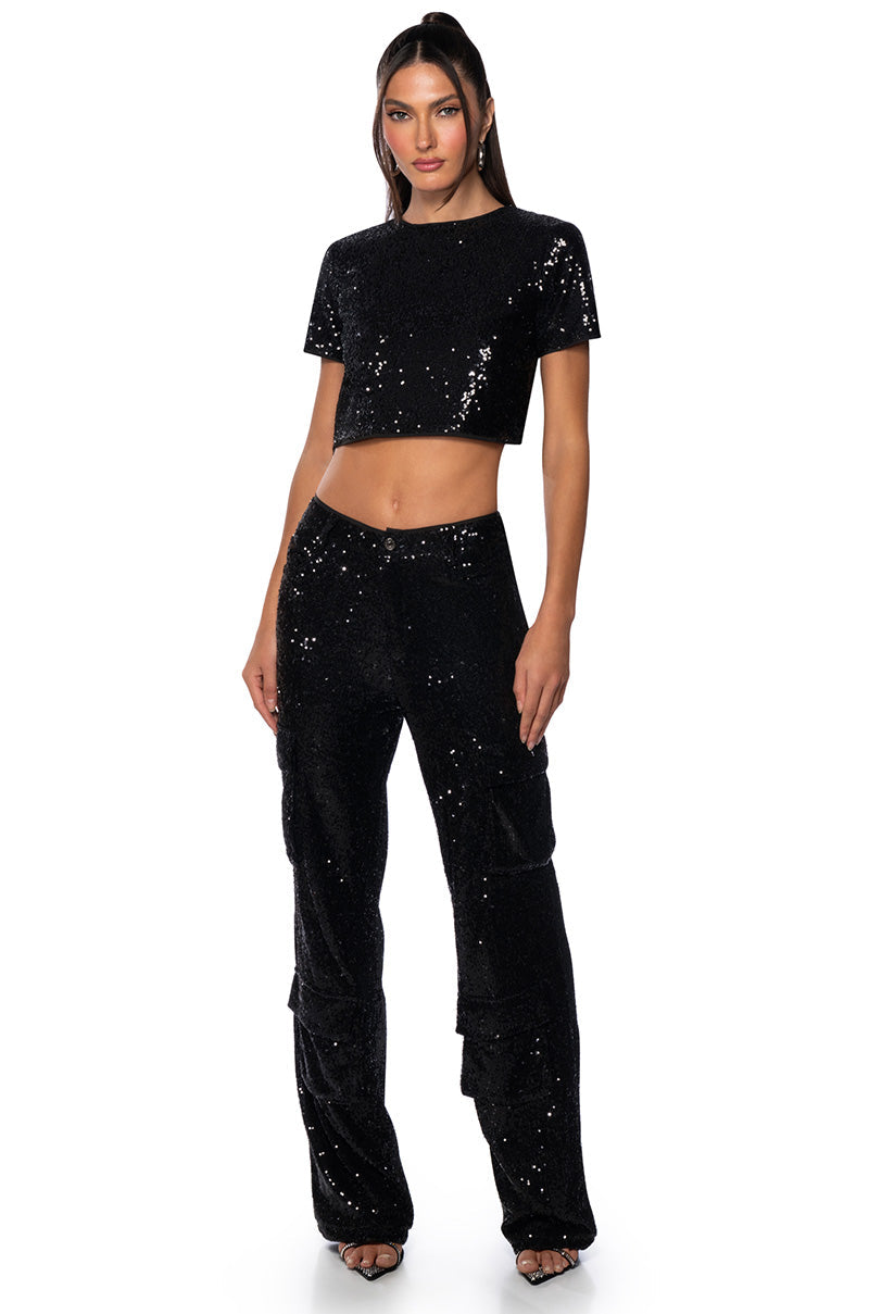 NIGHT OF NIGHTS SEQUIN CARGO PANT