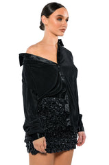 NIGHT OUT PLISSE BUTTON DOWN TOP