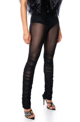NIGHT OUT RUCHED MESH LEGGING IN BLACK
