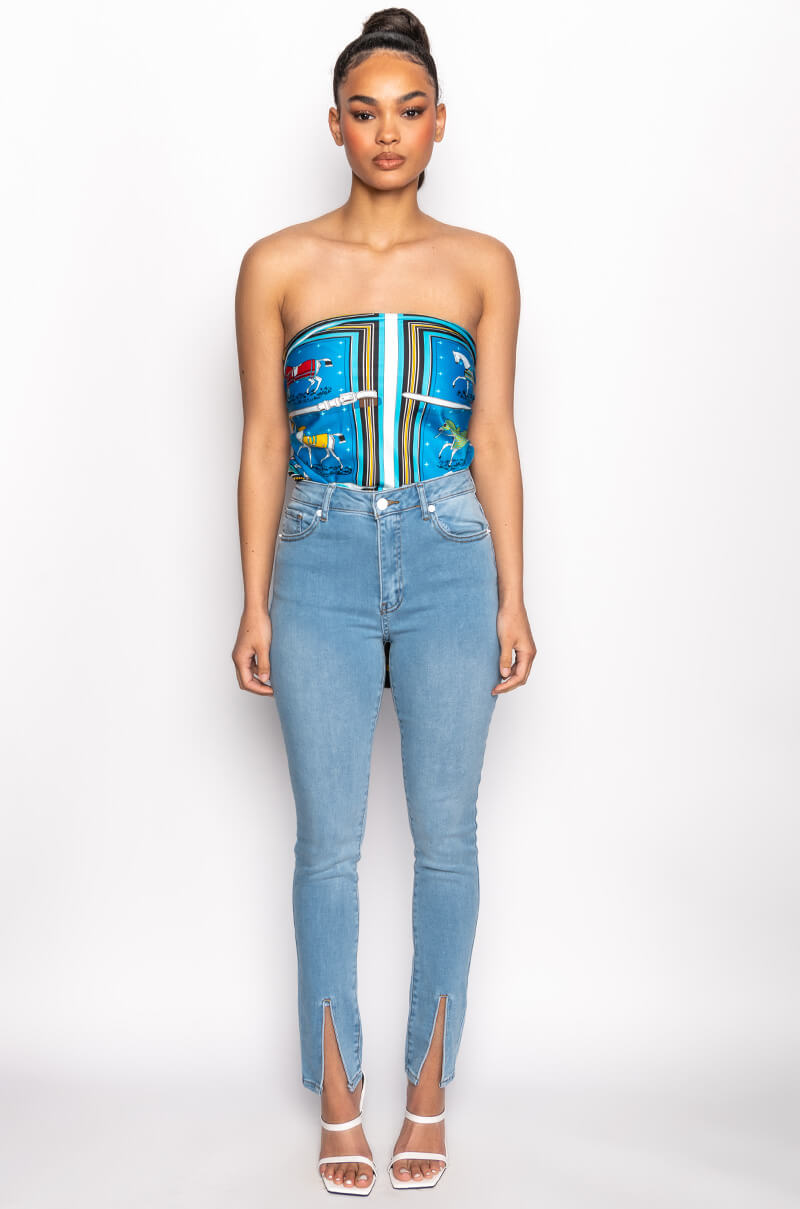 NIGHTFALL MID RISE SKINNY JEANS WITH FRONT SLIT