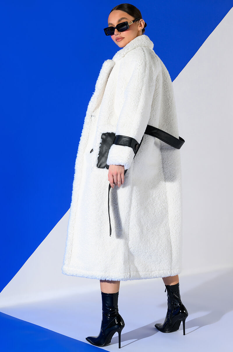 NINA TEDDY COAT WITH PU TRIM